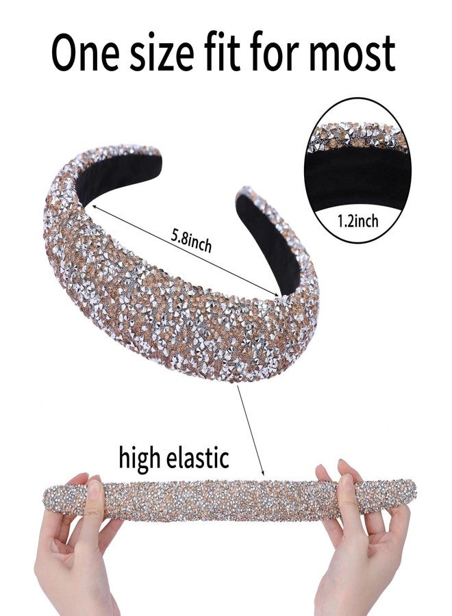 Cutewing 2PCS Rhinestone Wide Headbands for Women Sparkle Padded Headband Fashion Glitter Hairbands Comfort High Elastic Head Band Bling Hair Accessories for Womens Girls Hair - Image 4